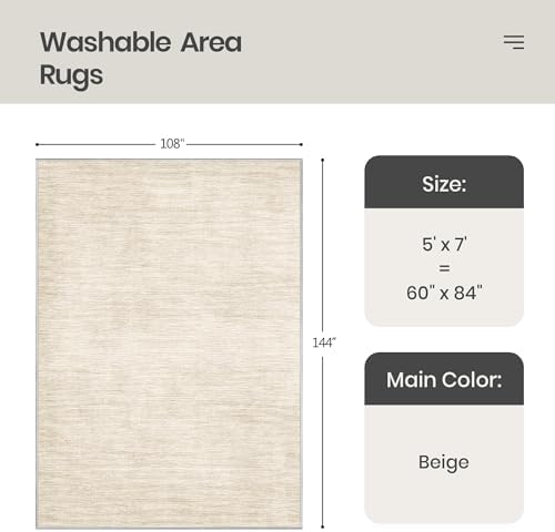 Valenrug Washable Rugs 5x7, Non Slip Large Area Rugs for Living Room, Beige