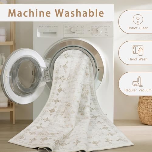 8x10 Washable Area Rugs for Living Room,Bedroom,Dining Room- Neutral Beige