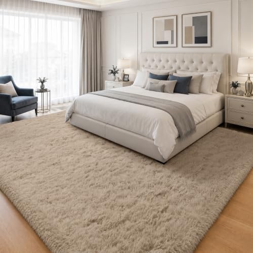 PLHXFR 9x12 Area Rugs Living Room: Fluffy Bedroom Rug Shag Carpet Camel