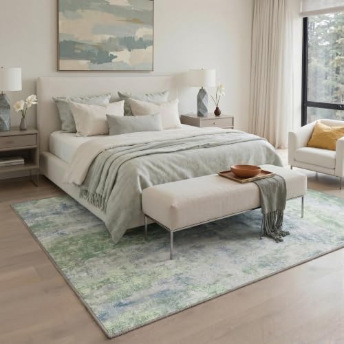 BEIMO 6x9 Area Rug for Bedroom, Light Green Washable Abstract Non Slip Rug