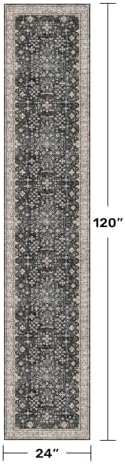 Black Boho Washable 2x10 Hallway Runner Rug - Extra Long Runners for Kitchen, Bathroom, Stair, Non-Slip Floor Carpet Rugs for Large Entryway Indoor, Vintage Multi Ashen Floral Decor