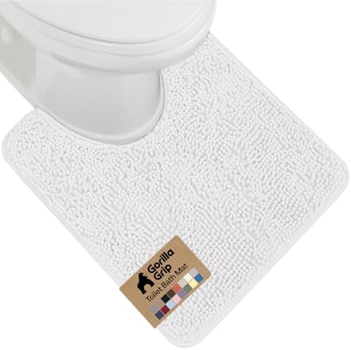 GORILLA GRIP Chenille Bath Rug Mat for Oval Toilet Base, 24x19 White