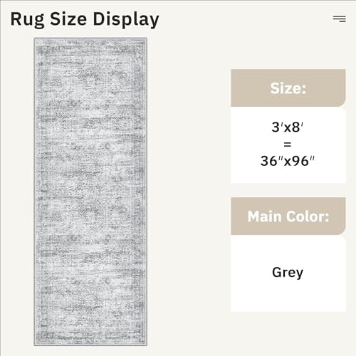 Soalmost Washable Kitchen Runner Rug 3x8 Hallway Entry Rugs Non-Slip, Grey