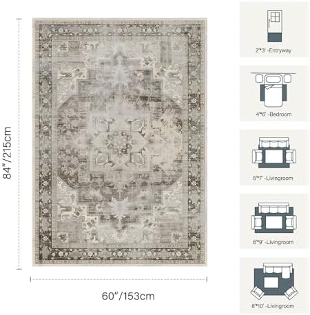 Rugxara 5X7 Washable Area Rug for Living Room,Brown