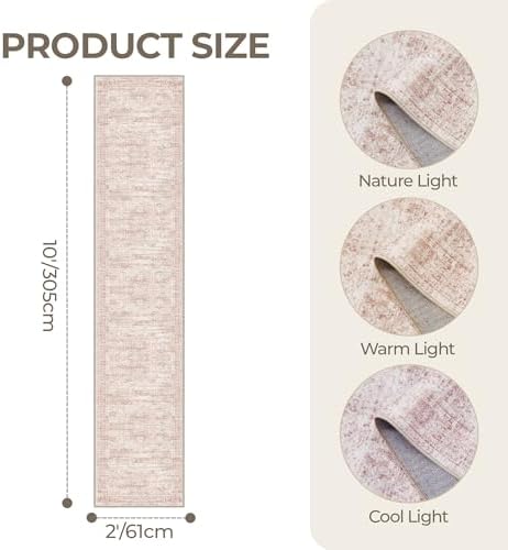 2x10 Runner Rug Non Slip,Washable Hallway Runner Rug,Pink