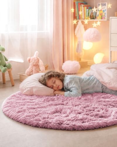 Smiry Round Area Rugs for Living Room Bedroom 5x5 ft, Fluffy Carpet
