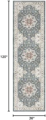 cotiled 3x10 Hallway Runner Rug for Entryway, Non-Slip Vintage, Vintage Blue