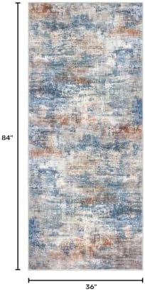 IOHOUZE Abstract Runner Rug 3x7 Ft Washable Runners for Hallways, Non Slip Kitchen Runner Printed Faux Wool Entryway Runner Indoor, Modern Abstract Floor Carpet for Hall Kitchen Bedroom, Blue Rust