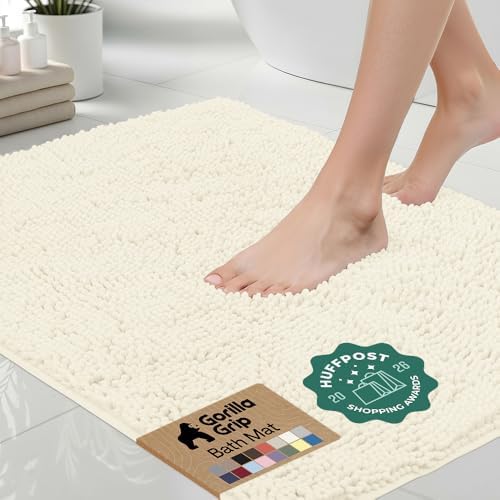 GORILLA GRIP Bath Rug Mat for Bathroom, Thick Chenille, 30x20 Ivory Cream
