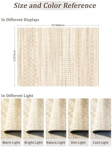 Miukiki 9x12 Area Rug for Living Room, Washable Non Slip Moroccan Rug Beige