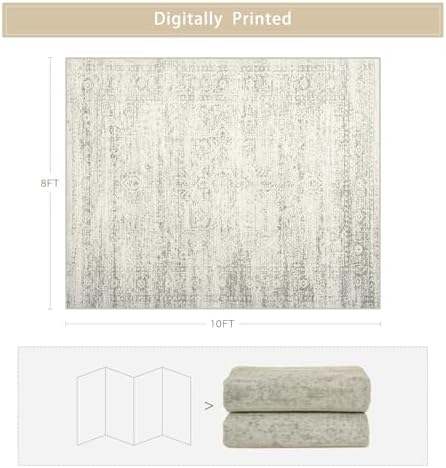 Washable Rugs 8x10 Area Rug for Living Room,Bedroom,Dining Room-Beige Green