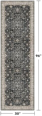 Dark Washable Long Runners for Hallways, 2'6"x8' Wide Kitchen Runner Rug, Entryway Indoor Rug, Non Slip Rubber Backing Boho Vintage Floor Decor, Ashen/Multi
