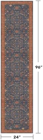 Navy Blue 2x8 Long Runner for Kitchen, 8ft Runner Rugs for Entryway, Hallway, Washable Non Skid Rubber Backing Low Pile Stain Resistance Floral Carpet