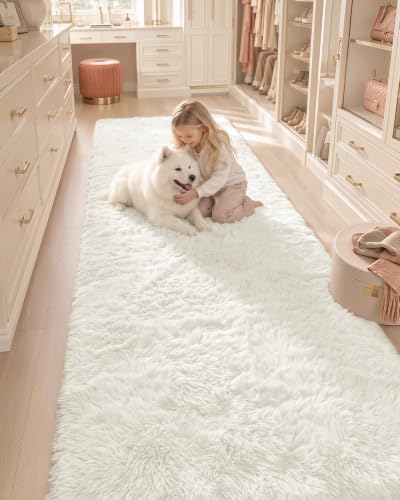 OLANLY 3x6 Machine Washable Runner Rugs for Hallway, Soft Fluffy Shaggy Bedside Rugs for Bedroom, Living Room, Indoor Floor Carpet for Kids Girls and Boys, Nursery Rooms, Home Decor Aesthetic, Ivory