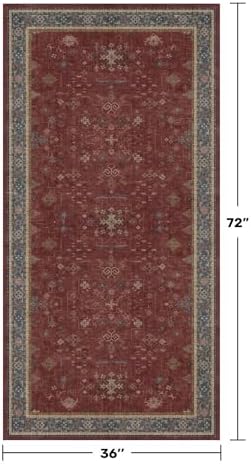 Washable 3x6 Entry Way Rugs Indoor - Burgundy Large Kitchen Rug, Non Slip Unique Bohemian Red Low Pile Thin Carpet for Bedroom Bedside, Foyer