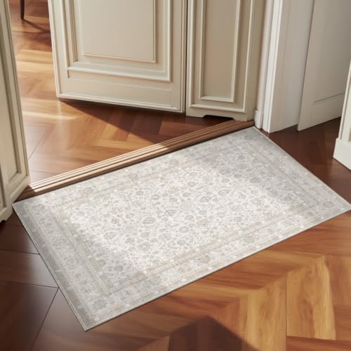 OPPODREAM Vintage Light Yellow Area Rugs 2x3, Washable Rug for Living Room