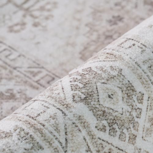 Ksrau 7x9 Area Rug Washable: Non Slip Living Room Floor Carpet Beige