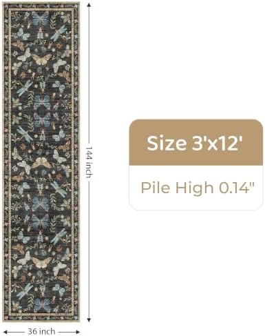 3x12 Washable Runner Rug: 12ft Runners for Hallways Non Slip Kitchen Rug