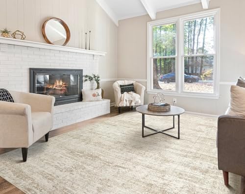 UERMEI 7x9 Area Rug Living Room Rugs - Washable Neutral Modern Abstract Soft Thin Rug Indoor Floor No Slip Rug Carpet for Bedroom Under Dining Table Home Office Decor - Beige/Brown
