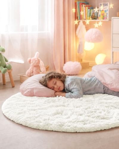 Smiry Round Area Rugs for Living Room Bedroom 4x4 ft, Fluffy Carpet
