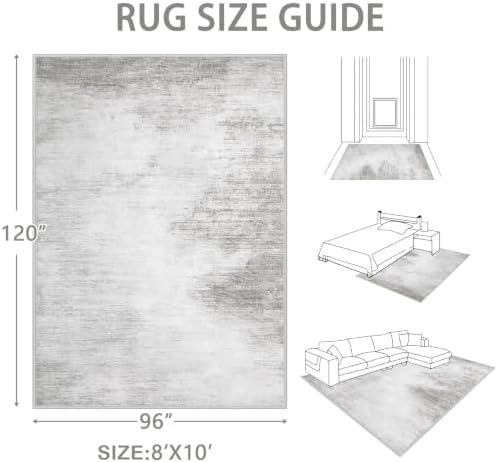 Area Rugs 8x10 Living Room: Washable Rug Modern Abstract Large Rugs Soft Non Slip Neutral Rug Stain Resistant Indoor Carpet for Bedroom Kitchen Dining Room Home Office Rugs(Grey,8'x10')