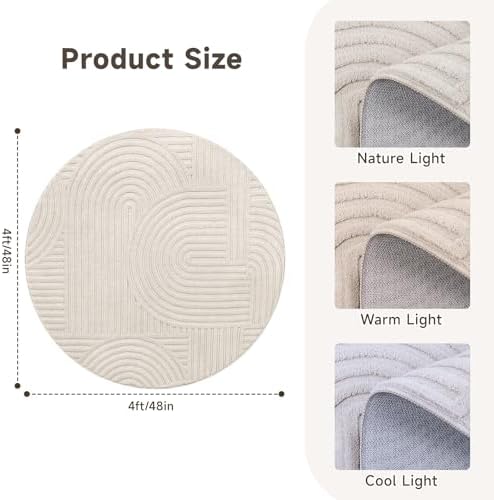 Pauwer 4ft Area Rugs for Living Room, Modern Non Slip Washable Rug, Beige