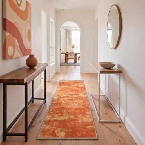 BEIMO 2'6"x6' Orange Abstract Runner Rug, Washable Non-Slip for Hallway