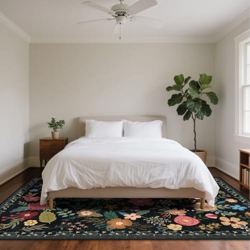 6x9 Washable Area Rugs for Living Room Soft Carpet (Black)