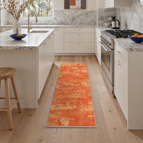 BEIMO 2'6"x6' Orange Abstract Runner Rug, Washable Non-Slip for Hallway