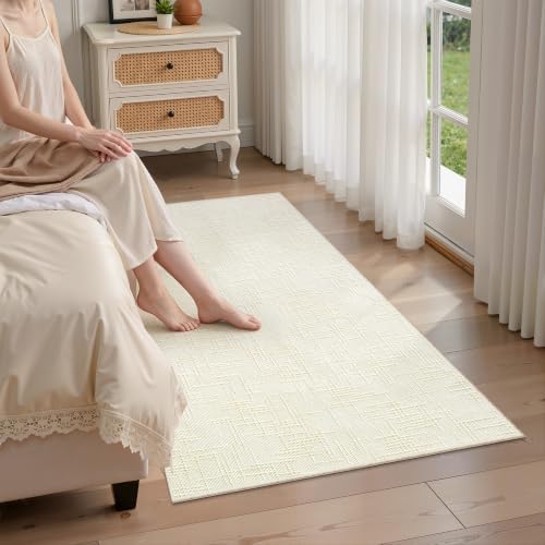 Valenrug 4x6 Area Rug, High-Low Pile Washable Rug for Living Room, Ivory