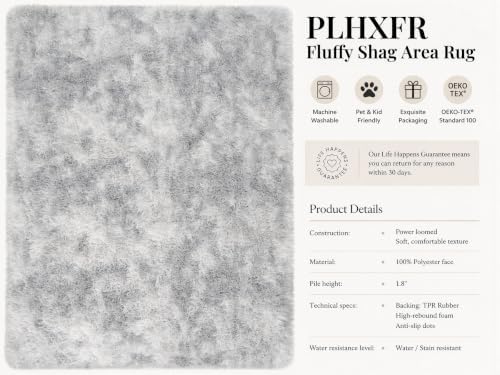 PLHXFR 10x14Area Rugs Living Room: Fluffy Bedroom Shag Rug Light Grey