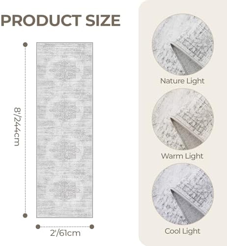 2x8 Runner Rug Non Slip,Washable Hallway Runner Rug,Grey