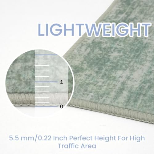 IOHOUZE Abstract Runner Rug 2x5 Ft Washable Runners for Hallways, Non Slip Kitchen Runner Printed Faux Wool Entryway Runner Indoor, Modern Abstract Floor Carpet for Hall Kitchen Bedroom, Sage Green