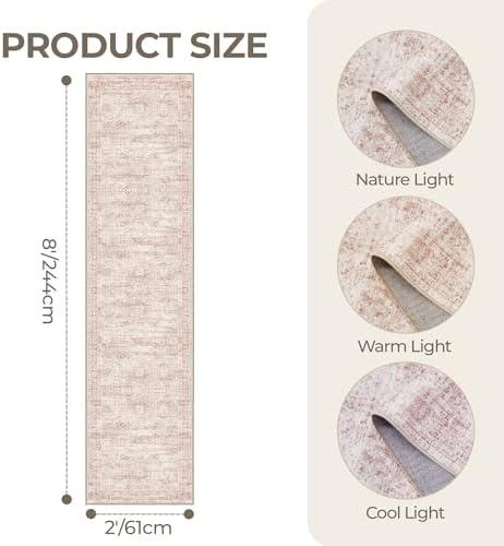 2x8 Runner Rug Non Slip,Washable Hallway Runner Rug,Pink