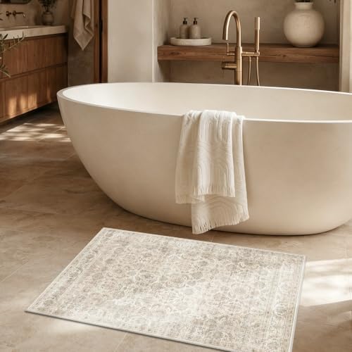 JOOJA 8x10 Beige Vintage Soft Low Pile Boho Neutral Washable Area Rug