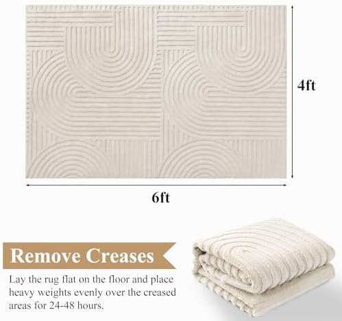 Pauwer 4x6 Area Rugs for Living Room, Modern Non Slip Washable Rug, Beige