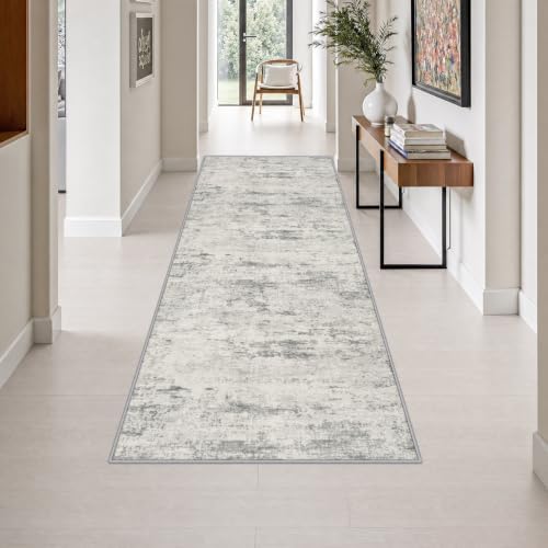 3x8 Washable Runner Rug：Modern Abstract Kitchen Soft Carpet Gray