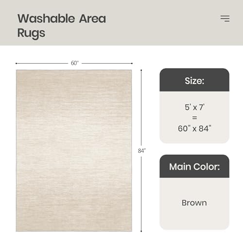 Valenrug Washable Rugs 5x7, Non Slip Large Area Rugs for Living Room, Brown