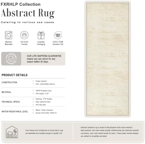 3x10 Washable Runner Rug：Modern Abstract Kitchen Soft Carpet Beige