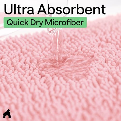 GORILLA GRIP Bath Rug Mat for Bathroom, Absorbent Chenille 60x24 Light Pink