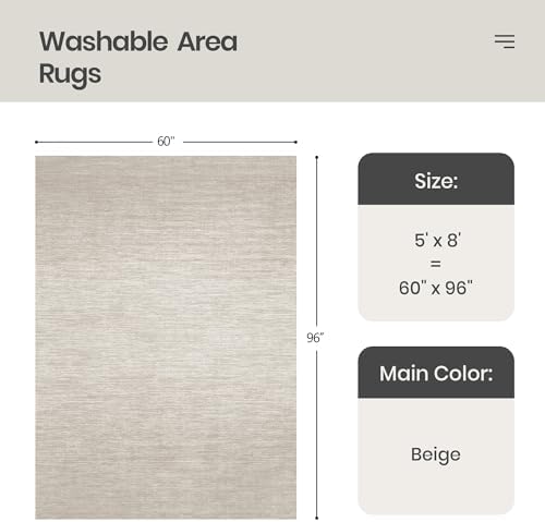 Valenrug 5x8 Area Rug Non Slip, Large Washable Rugs for Living Room, Beige
