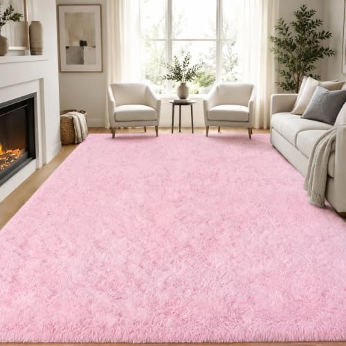 PLHXFR 9x12 Area Rugs Living Room: Fluffy Bedroom Rug Shag Carpet Pink