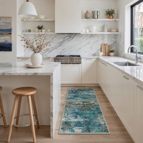 BEIMO 3x5 Faded Teal Abstract Area Rug, Washable Non-Slip for Bedroom