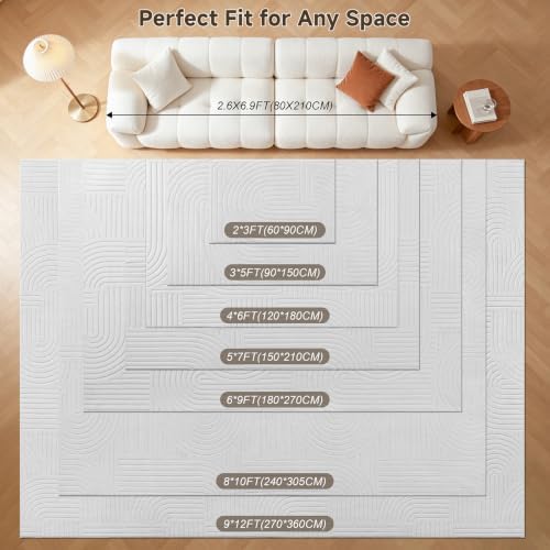 Pauwer 9x12 Area Rugs for Living Room, Modern Non Slip Washable Rug, White