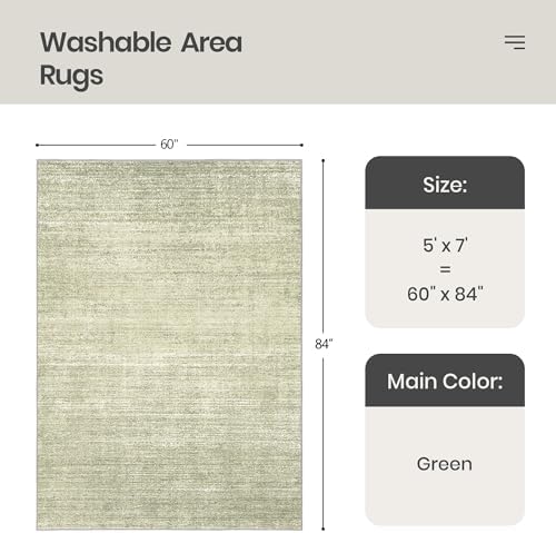 Valenrug Washable Rugs 5x7, Non Slip Large Area Rugs for Living Room, Green
