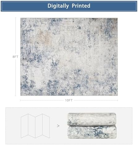 8x10 Washable Area Rugs for Living Room,Bedroom,Dining Room- Blue Beige