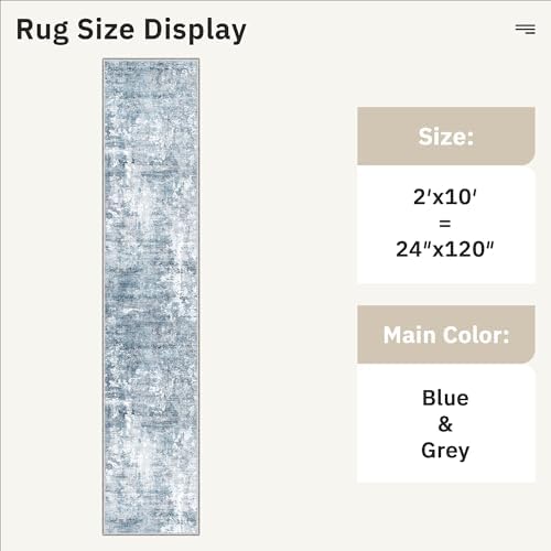 Soalmost Abstract Runner Rug 2x10 Hallway Kitchen Runners Blue/Grey
