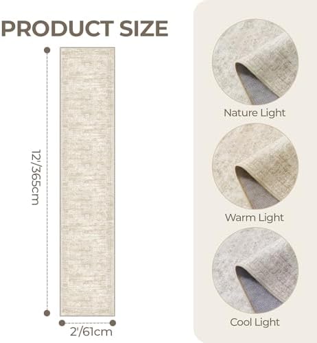 2x12 Runner Rug Non Slip,Washable Hallway Runner Rug,Beige