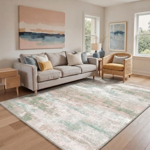 BEIMO 6x9 Area Rugs for Bedroom, Pink Green Washable Abstract Non Slip Rug