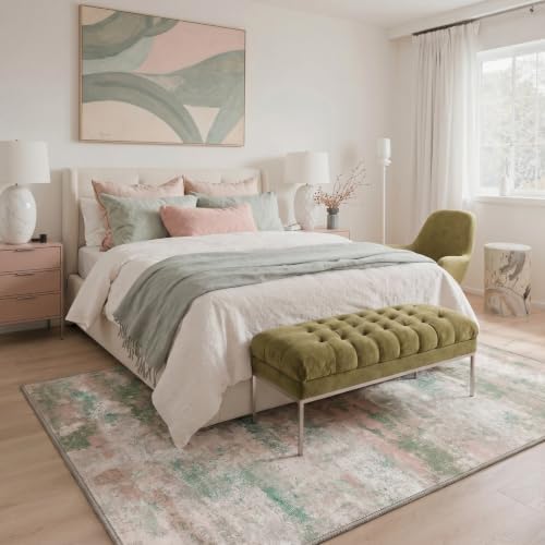 BEIMO 6x9 Area Rugs for Bedroom, Pink Green Washable Abstract Non Slip Rug